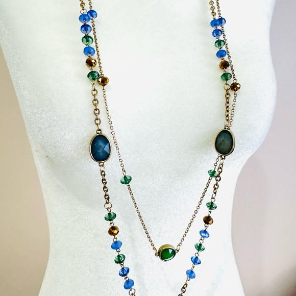Robert Rose Green and Blue Beaded Chain Necklace layered chains - Picture 1 of 2
